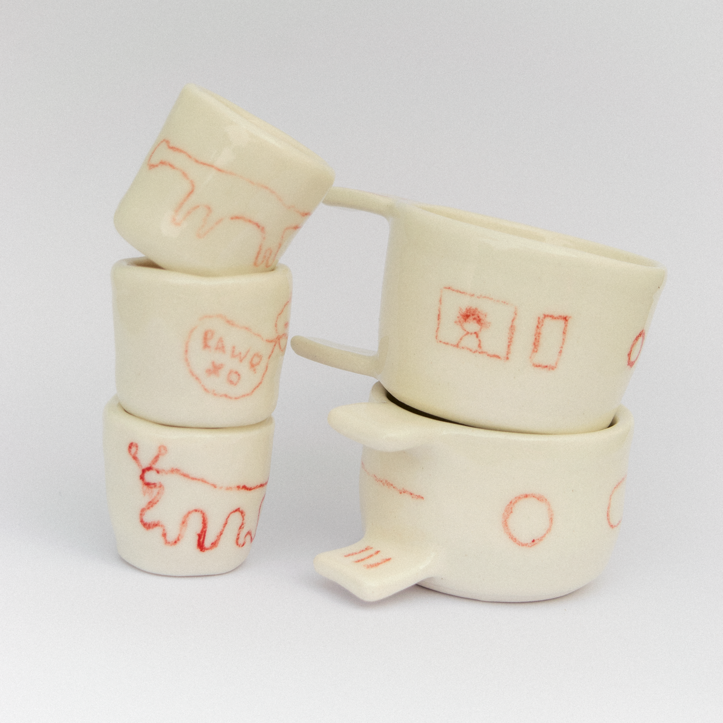 Double Handle Doodle Espresso Mug - Window Watcher